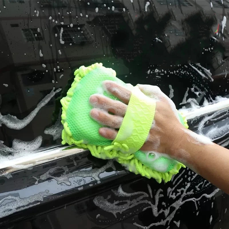 Scratch-Free Microfiber Car Wash Sponge Mitt with Hand Strap