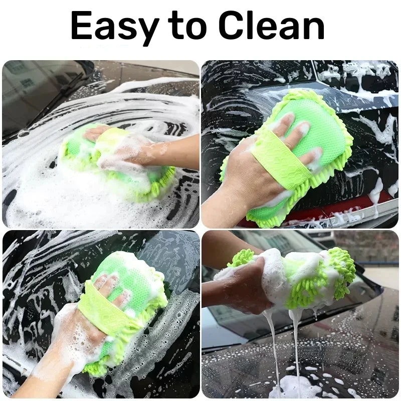 Scratch-Free Microfiber Car Wash Sponge Mitt with Hand Strap