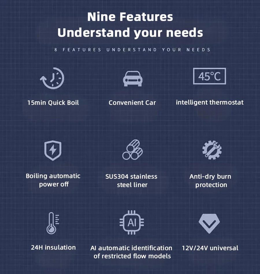 Portable 12V 24V Stainless Steel Car Kettle 500ml