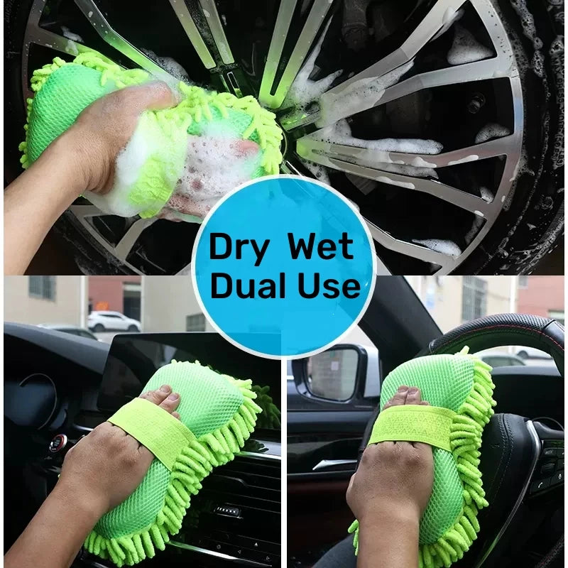 Scratch-Free Microfiber Car Wash Sponge Mitt with Hand Strap