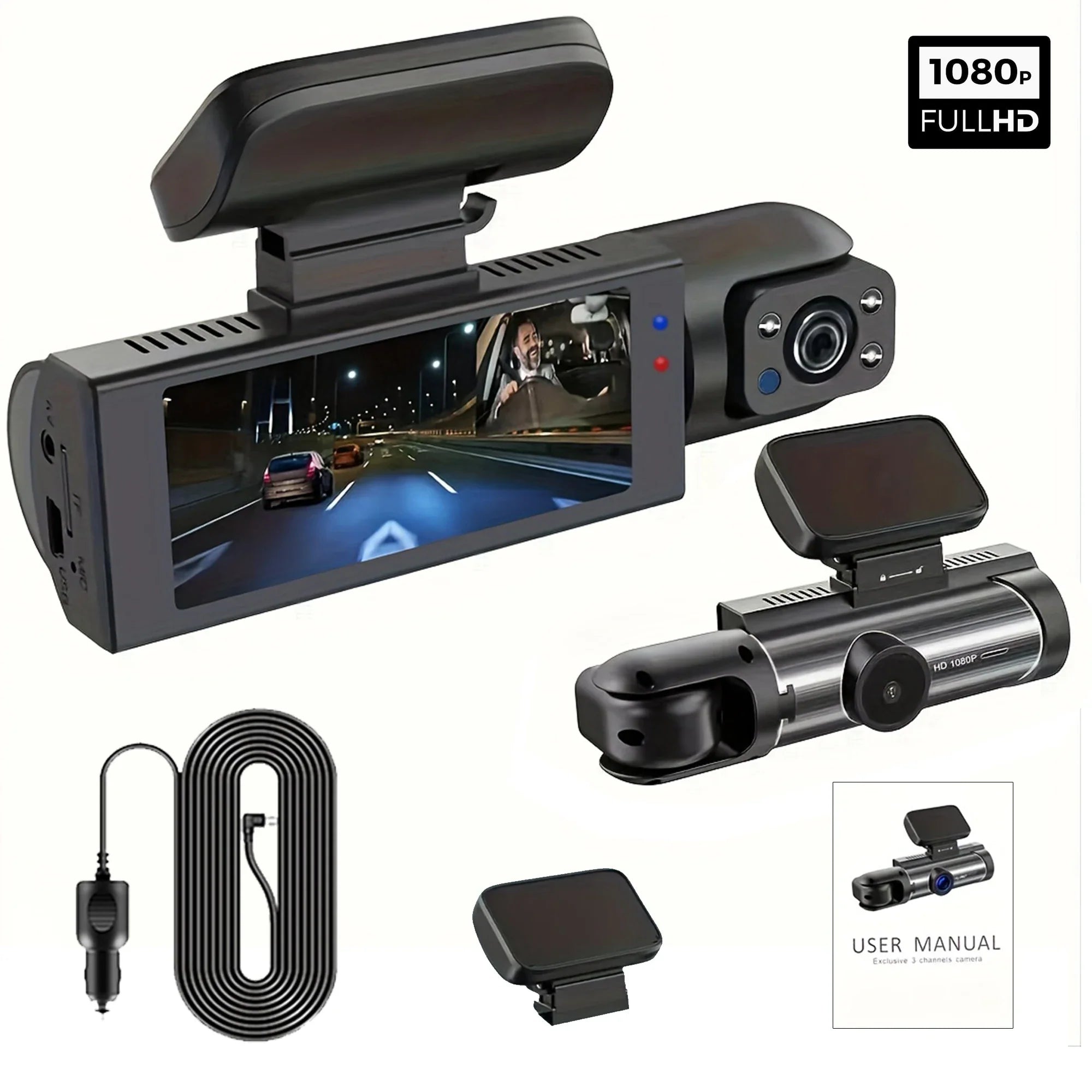 Dual Lens FHD Dash Cam Cabin View Night Vision Recorder