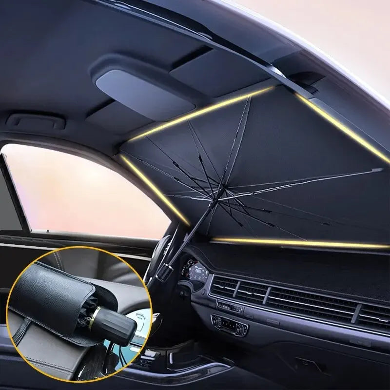 Car sunshade with a close-up of the holder inside a vehicle.