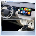 Car interior with touchscreen display and USB adapter